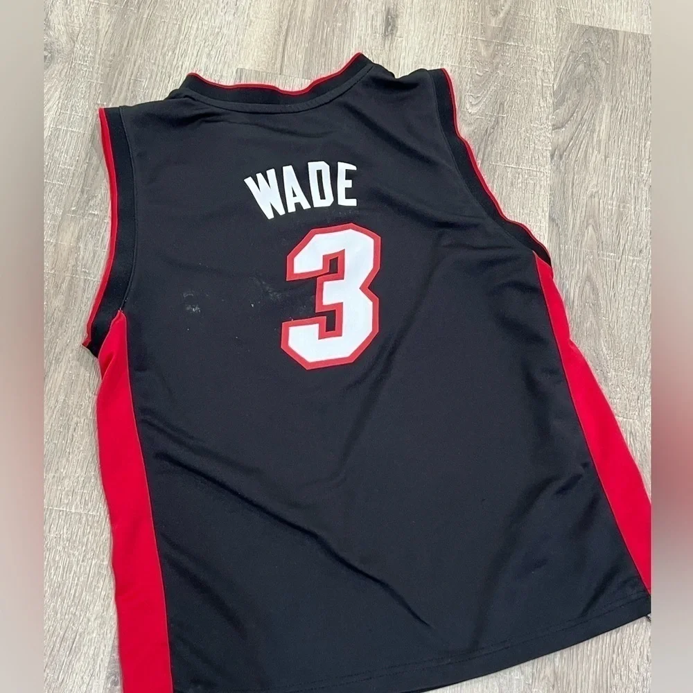 Adidas Miami Heat Dwyane Wade Number 3 Size Large Jump Man Jersey Black